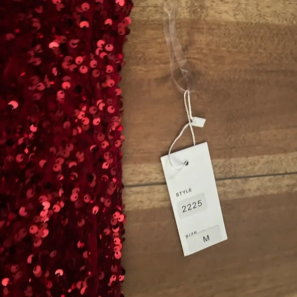 Red Sequin One Shoulder Evening Gown - Picture 4 of 5